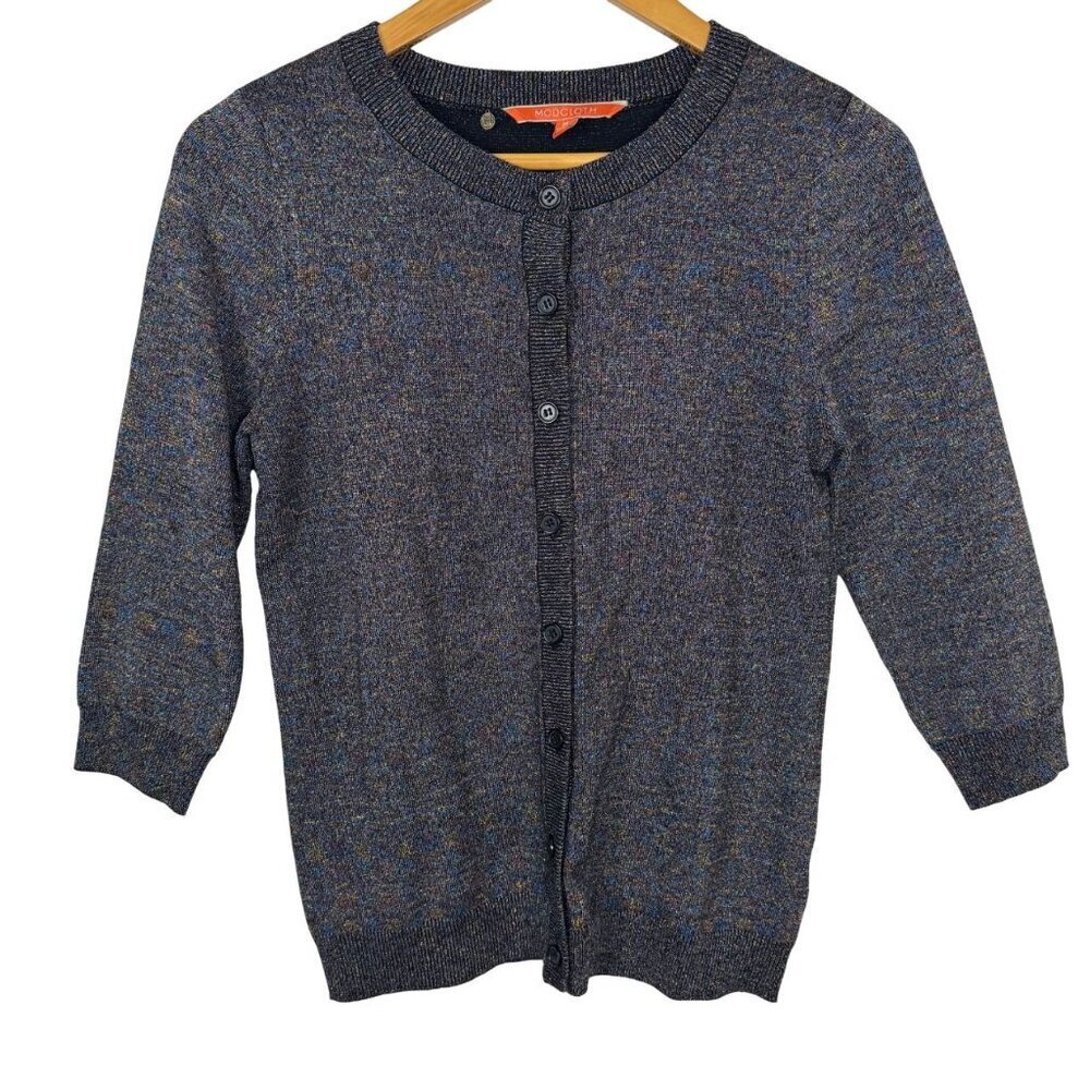 Modcloth Metallic Sparkle Iridescent Black Grey Cardigan Sweater Size Med EUC